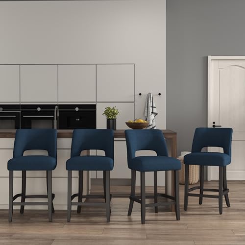 Image of VKNOW Bar Stools Set of 4, 26 inch Upholstered Counter Height Bar Stools | Modern Counter Stools with Black Rubberwood Legs for Kitchen Island Dining Room Bar, Blue-Black Legs