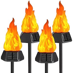 Geemoo 4 Stück Solar Fackeln mit Flammeneffekt