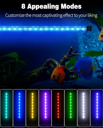 Image of Pawfly 5.5 W Aquarium LED Light 19 Inch Underwater Fish Tank Light with Timer Auto On /Off Fish Tank Background Lights with 8 Lighting Modes Submersible Multi-Colored Tube Lights for Decoration