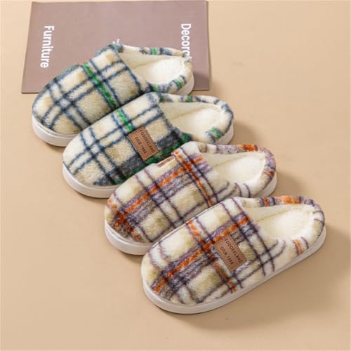 Caistre 2025 Women's Retro Plaid House Slippers Memory Foam Indoor Outdoor Shoes Plush Fuzzy Slipper Winter Bedroom Anti-Slip Shoes3