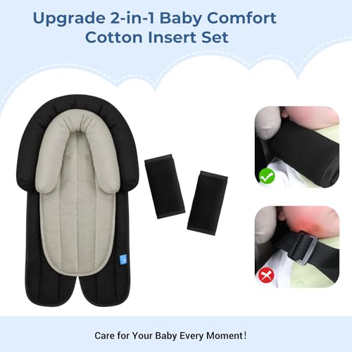Image of COOLBEBE Upgraded Babybody Support & Strap Covers Set for Newborn Infant Toddler - Extra Soft Breathable Car Seat Insert Cushion Pad, Perfect for Carseats, Strollers, Swing, Black