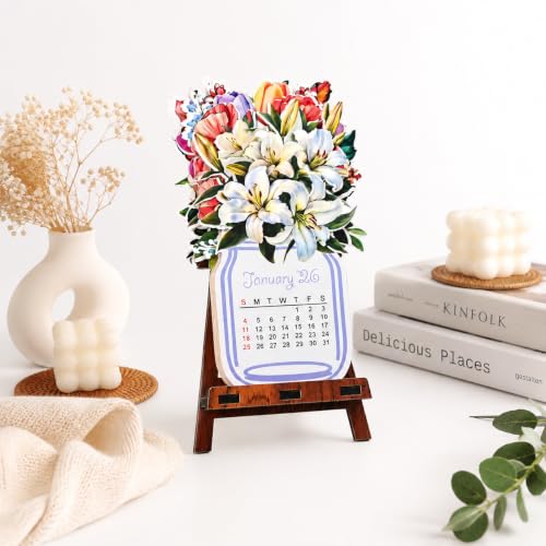 Image of GKD Paper Desk Calendar 2026 with Wooden Stand | Monthly Flip Calendar for Office, Home & Study Table | Aesthetic Floral Theme | Canning Jar Shaped | Eco-Friendly & Durable