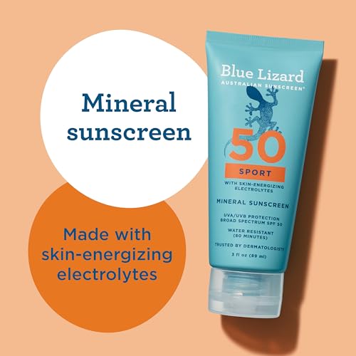 Image of Blue Lizard Sport Mineral SPF 50 Lotion, Ideal for Athletes, 100% Mineral Sunscreen Actives, Fragrance-Free, Paraben-Free, Vegan, 3.0 fl oz