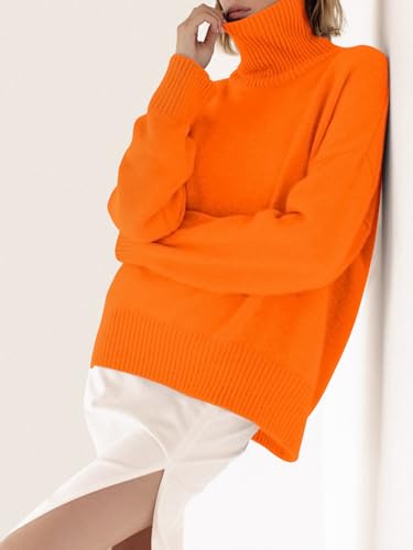 Image of YKR Women's Turtleneck Sweater Chunky Long Sleeve Knitted Pullover High Low Hem Trendy 2026 Fall Winter Basic Jumper Top