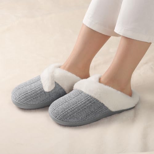 Image of Slippers for Women Fuzzy House Slip on Indoor Outdoor Bedroom Home Shoes | Furry Fleece Lined Ladies Comfy Memory Foam Female Anti-Skid Rubber Hard Sole