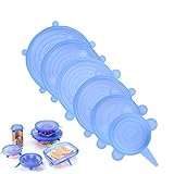 Litthing Dehnbare Silikondeckel 6/12/18er Silikondeckel in Größen In 6 Unterschiedliche Größen für Sicher und Gesund Stretch Lid Frischhalte für Schüsseln Becher Dosen Obst (Blau)