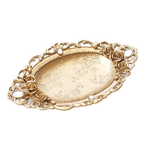 Iyalezirk - Bandeja de resina dorada, anillo para collar, bandeja de almacenamiento, decoración y bandeja de accesorios