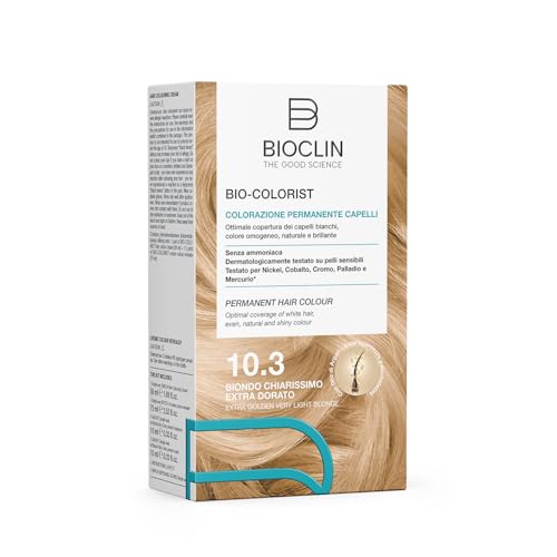 BIOCLIN Bio-Colorist Colorazione Permanente Capelli Biondo Chiarissimo Extra Dorato 10.3 – Senza Ammoniaca – Con Olio di Argan – Copertura Capelli Bianchi – Colore Naturale e Brillante