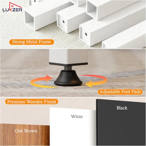 Image of Lukzer X-Support Study Table for Home & Office (MST-008-White & White) Metal & Engineered Wood Laptop & Computer Workstation Desk for Students & WFH, DIY Spacious Tabletop (90x60x75cm)