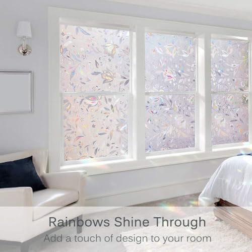 Image of WOO Home Frosted Glass Window Film & Stickers (24 X 72 Inchs) Privacy Window Cover for Home & Office - Easy Apply, UV Protection, Removable Decorative Film (Frosted White Flower 2 X 6 SQFT)