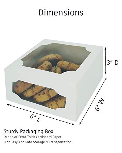 White Cookie Boxes 12 Packs 6\" x 6\" x 3\" for Gift Giving with Windows Easy Assembly