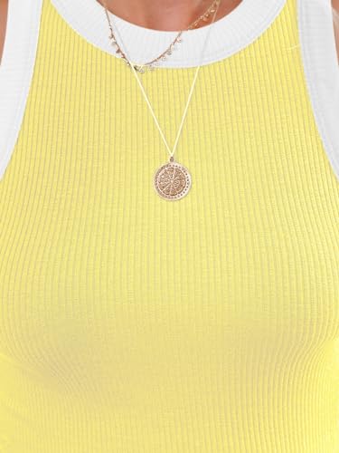 Image of siliteelon Womens Colorblock Racerback Crew Neck Casual Basic Ribbed Fitted Tank Top Sleeveless Camis