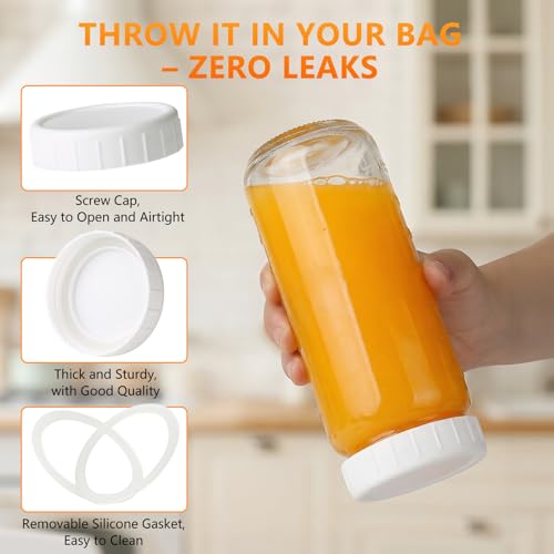 Image of Ruckae Glass Juice Bottles,Juicing Bottles,Smoothie Bottles,Juice Containers,Glass Bottles with Lids-Leakproof Airtight 16 oz 12 Pack for Meal Prep-with Straws for Juice,Iced Coffee,Kombucha