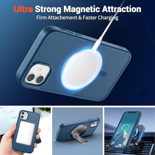 Image of SUPFINE Magnetic for iPhone 11 Phone Case with Screen Protector (Compatible with MagSafe)(Military Grade Drop Protection) Translucent Matte Shockproof with Anti-Fingerprint Phone Case,Deep Blue