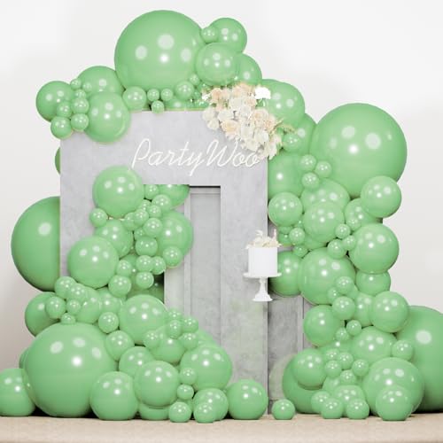 Image of PartyWoo Pearl Light Green Balloons 140pcs Different Sizes of 18 12 10 5 Inch Pastel Neon Green Balloon Arch Kit for Baby Shower Wedding Spring Forest Theme Birthday Party Decorations Green-Z43