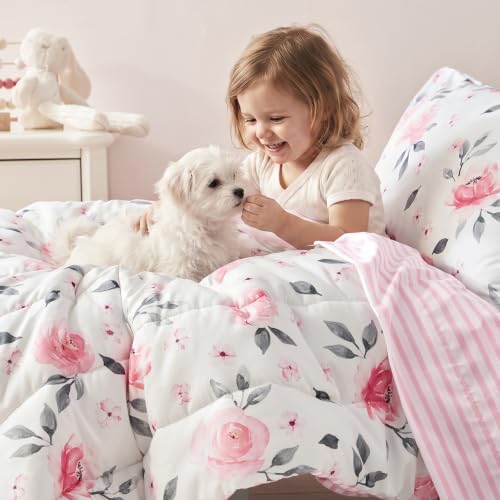 Image of PHF 4 Piece Toddler Bedding Set, Ultra Soft Toddler Comforter Sets Include Comforter, Fitted Sheet, Flat Top Sheet and Pillowcase for Girls, Floral Bed in A Bag for Baby Bedroom, Floral