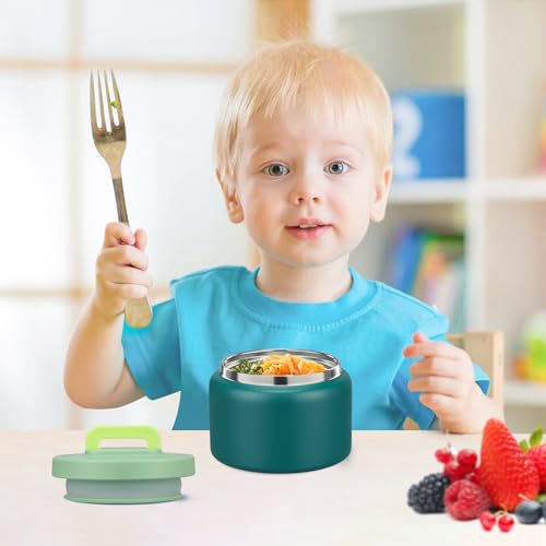 Image of PIQUEBAR Small Lunch Thermo Food Container Stainless Steel,Food for Preschool Travel (Green)