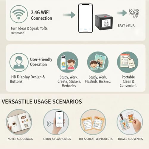 Image of VBESTLIFE AI Voice Sticker Printer, 2.4G WiFi Thermal Printer with Display for Home Study DIY Projects, for Work, Study, Creativity