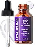 Eve Hansen Hydrating Hyaluronic Acid Serum for Face with Vitamin C, Vitamin E, Green Tea | 72% Organic Firming Facial Moisturizer, Anti-Wrinkle Filler, Skin Plumper (1 oz)