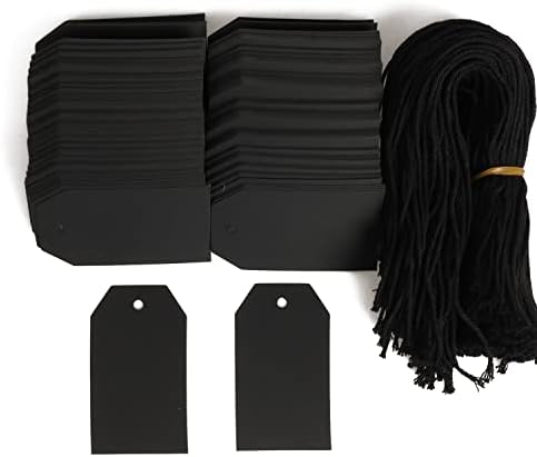 200PCS Paper Gift Tags with Free 200PCS Black Cotton Strings,Blank hangtags for DIY Arts and Crafts Wedding Holiday Present(Black)