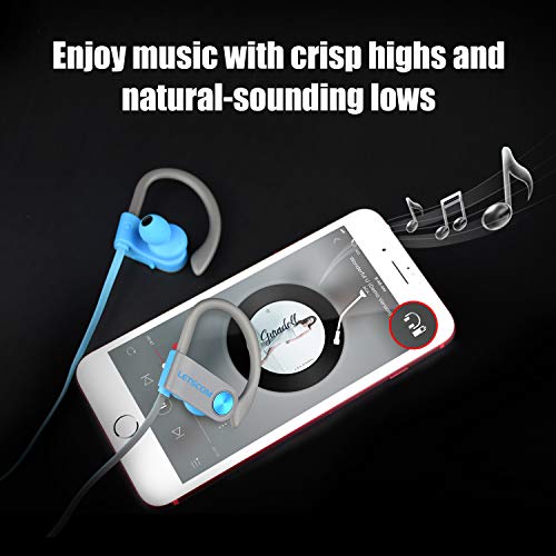LETSCOM Bluetooth Headphones IPX7 Waterproof, Wireless Sport Earphones, Hifi Bass Stereo Sweatproof Earbuds W/Mic, Noise Cancelling Headset for Workout, Running, Gym, 8 Hours Play time