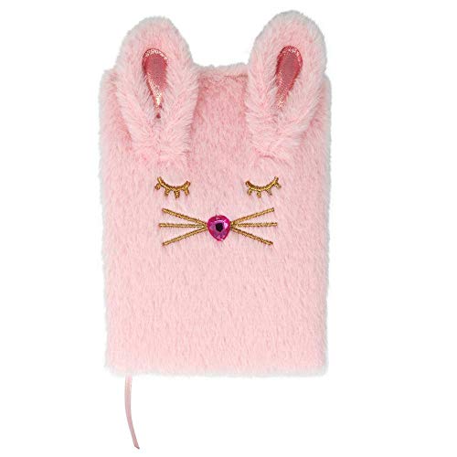 Bunny Kisses Fluffy Pink 7 x 5 Fabric and Paper Children's Diary with Bookmark