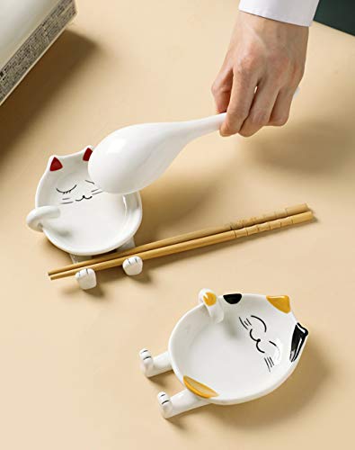 image for Jokooan Cute Cat Multifunction Ceramic Spoon Rest for Kitchen, Cooking