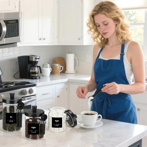 Image of Suclain 3 Pcs Glass Coffee Container Set, 13.5,20,25 oz, Black Bamboo