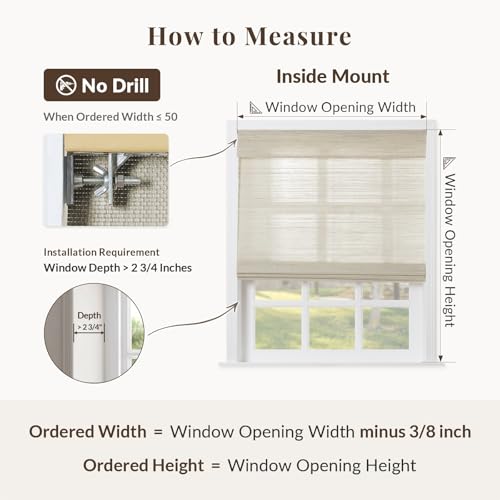 Image of TWOPAGES Customized Cordless Roman Window Shade No Drill Roman Shade Blackout Light Filtering Ramie Roman Blind for Indoor Windows, 1 Piece, Wall White