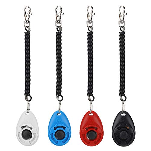 Pssopp 4pcs adiestrador de Perros clicker Correa de muñeca Ajustable clicker adiestrador de Llavero Anillo guía de adiestramiento de Mascotas Oval adiestrador de Mascotas clicker con Correa de muñeca