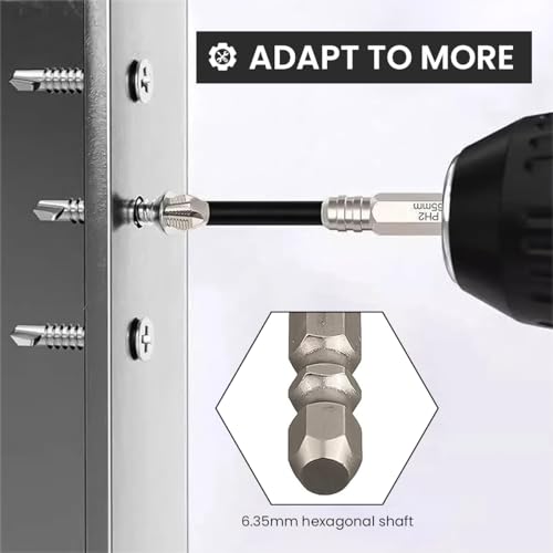 Image of Serplex 6PCS Magnetic Screwdriver Bit Set, Heavy Duty Alloy Steel, 1 /4 inch Hex Shank, Impact Resistant, 25 /50 /65 /70 /90 /150mm, Anti-Slip Cross Phillips Drill Bits for Electric Drills, & Professional Use