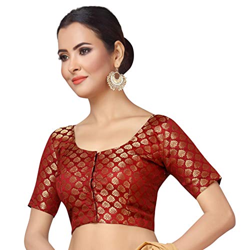 Image of Studio Shringaar Women's Readymade Brocade Short Sleeves Saree Blouse