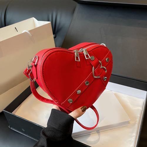 PURPLELILY Shoulder Bags Heart Shape Rivet Crossbody Bag Leather Phone Bag for Girl Women3