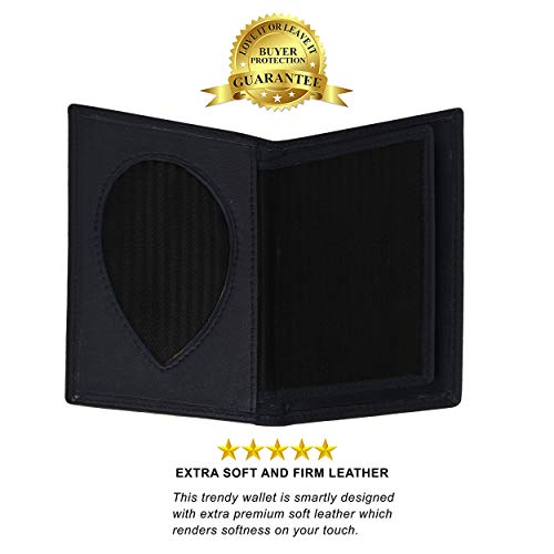Leatherboss Genuine Leather Police Shield Shape Badge Holder Bifold Wallet, Black3