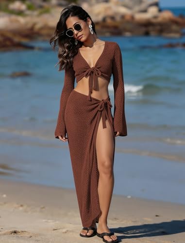 Image of Cakulo Women's Crochet Cover Up 2 Piece Beach Skirt Sets