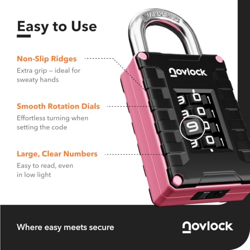 NOVLOCK Locker Lock for Gym, School, Home & Work | 4-Digit Combination Padlock | 2-Pack, Black/Pink by NovLock - Image 5