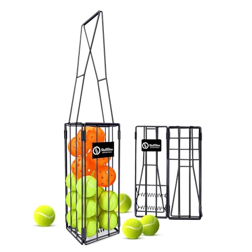 Foldable Tennis Ball & Pickleball Hoppers, Tennis Ball Picker Pick Up Basket for Picking and Storage, Sturdy Lightweight Structure Tennis Basket can Accommodate 16 pickleballs or 24 Tennis Balls