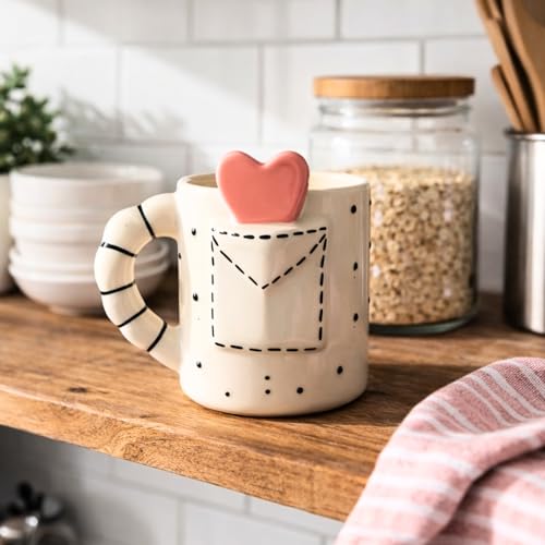 Image of Love Letter Heart Ceramic Coffee Mug for Women, 240ml, Cute Romantic Design Tea Cup, Mugs for Hot and Cold Beveranges, Aesthetic Ceramic Mug for Home, Office & Gift