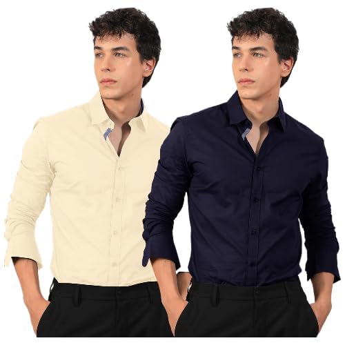 Image of Pinkmint Men's Solid Cotton Formal Shirt | Plain | Full Sleeve - Regular Fit (Available in Plus Sizes and Combo Pack of 2)