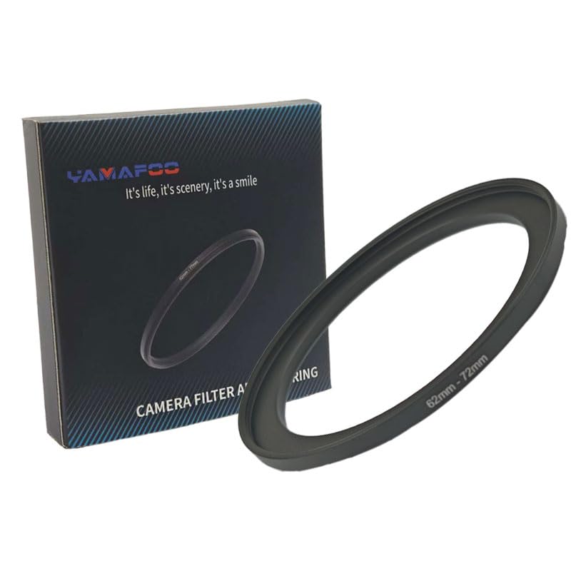 YAMAFOO 62mm to 72mm Step-Up Ring/Step Down Rings Filter Adapter for All Brands UV ND CPL Metal Ring Step-Up Rings Adapter Filter,Black (62-72)