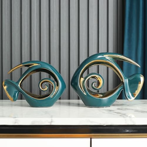 Figuras decorativas de cerámica Angelfish verde y dorado, set de 2 miniatura 5