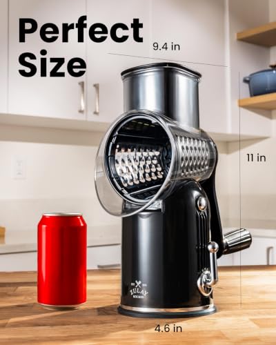 Image of Zulay Kitchen Rotary Cheese Grater 5 Blade Cheese Shredder - Manual Hand Crank Cheese Grater With Reinforced Suction & 5 Interchangeable Drums - Easy to Use, Vegetable Chopper Round Mandoline Slicer