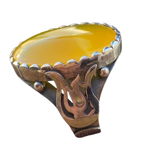 AAA 925 sterling Silver ring Natural bower sharaf sharaf yellow Agate شرف الشمس