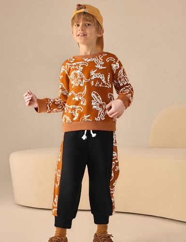 Image of Toddler Boys Dinosaur Sweatshirt and Jogger Pants Outfit Set, Ages 2-10