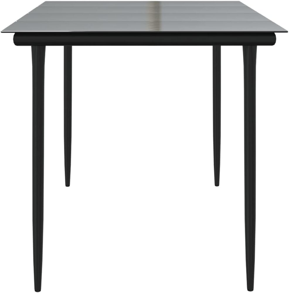 BOWERY HILL Rectangular Powder-Coated Steel Outdoor Dining Table, Black Finish, 63 x 31.5 in, Tempered Glass Top, Seats 6, Modern Garden or Patio Table for Balcony or Terrace Use