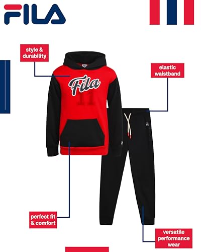 Image of Fila Boys Sweatsuit Set - 2 Piece Soft Athletic Poly Fleece Sweatshirt Graphic Hoodies and Active Jogger Sweatpants for Boys
