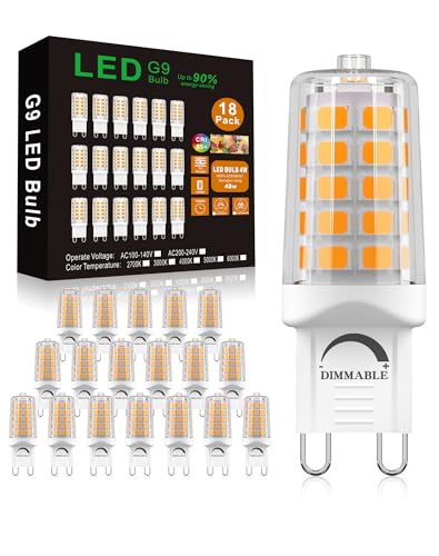 Image of BAOMING Dimmable G9 LED Bulb 4W 2700K Soft Warm White 18 Pack | 40 Watt T4 G9 Halogen Equivalent 120V No-Flicker 360 Degree Angle Chandelier Lighting 450LM