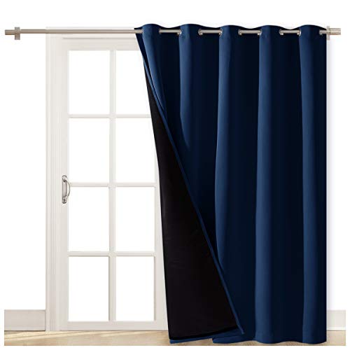 NICETOWN 100% Blackout Cold Blocking Patio Sliding Door Curtain, Wide Lined Drape, Keep Warm Drapery, Sliding Glass Door Panel for Night Shift(Navy