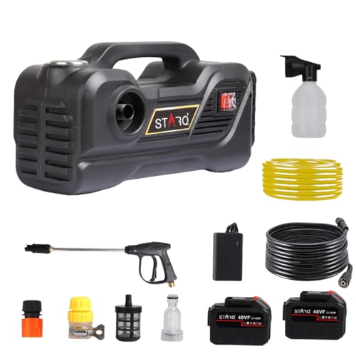 Image of STARQ TurboMax 48V Cordless High Pressure Washer, 1020W, 100 Bar, 8 LPM, Portable Car, Bike & Home Cleaning Washer with 8 Meter Hose and 2 x 4000mAh Battery (Double Batteries Included)