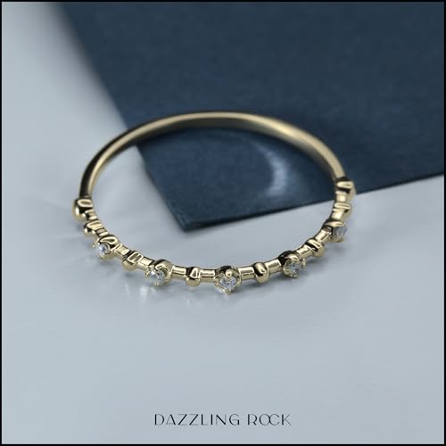 Dazzlingrock Collection Round White Diamond Minimalist Vintage Style Stackable Wedding Band for Women (0.05 ctw, Color I-J, Clarity I1-I3) in Solid Gold2